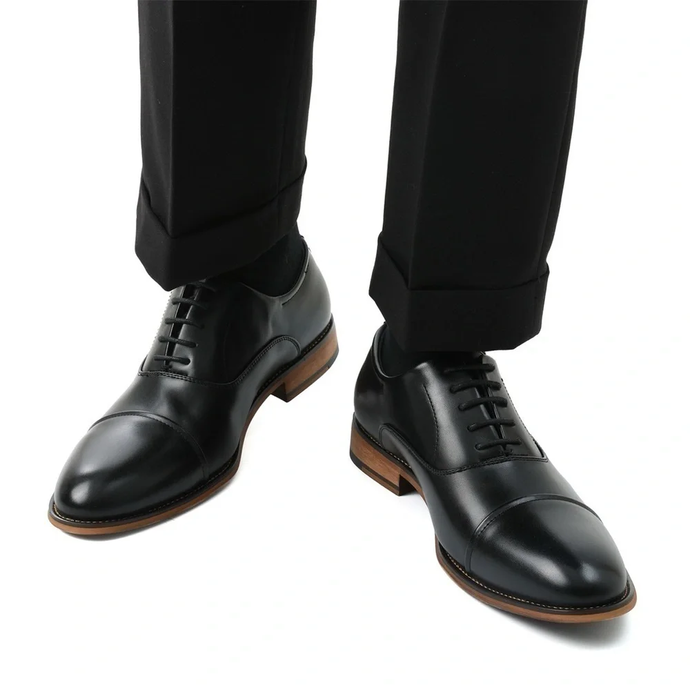 Bruno Marc Men's Oxford Shoes Size 12 Black Classic Cap Toe PU Leather Formal